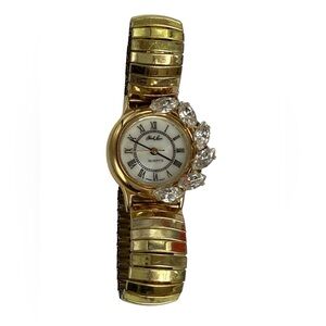 Park lane cocktail vintage glam gold tone Roman numerals rhinestone bezel